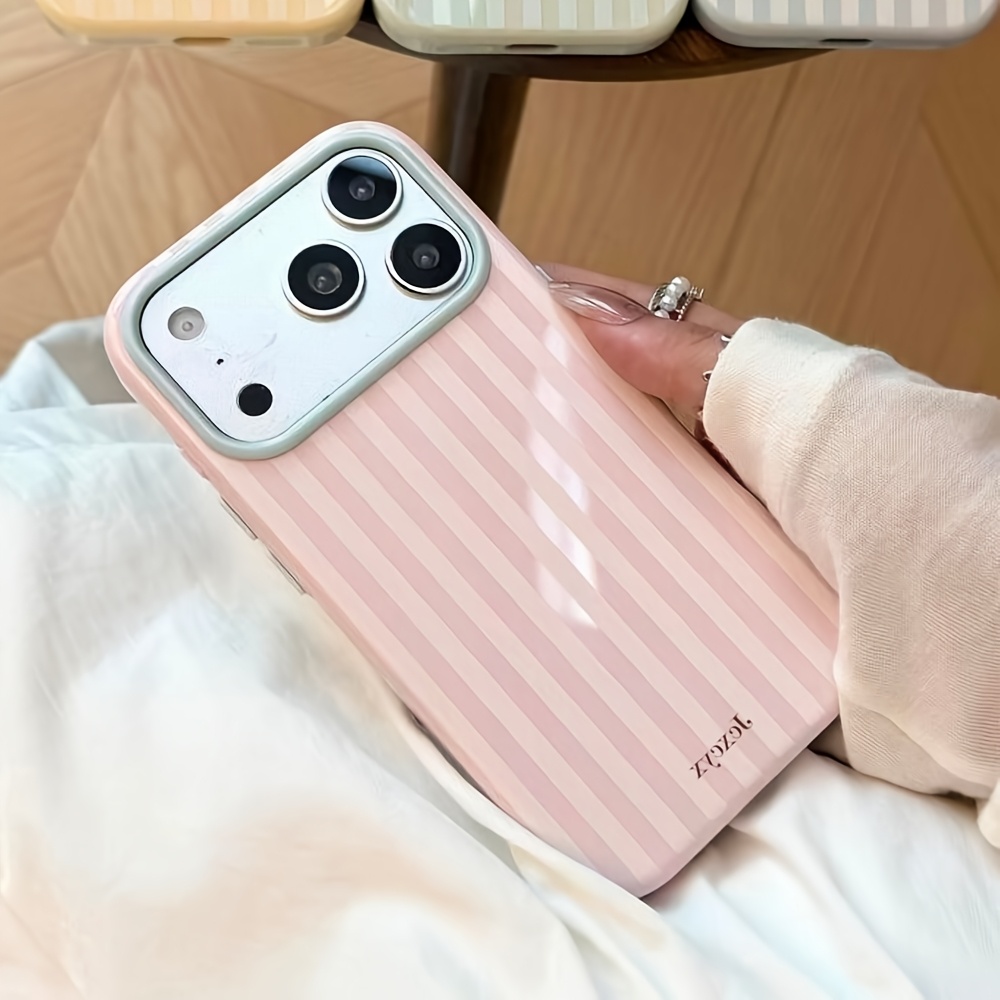 Apple Iphone 15 Pro Max - Luxuriöse koreanische Mode-Streifen-Handyhülle in Bonbonfarben für